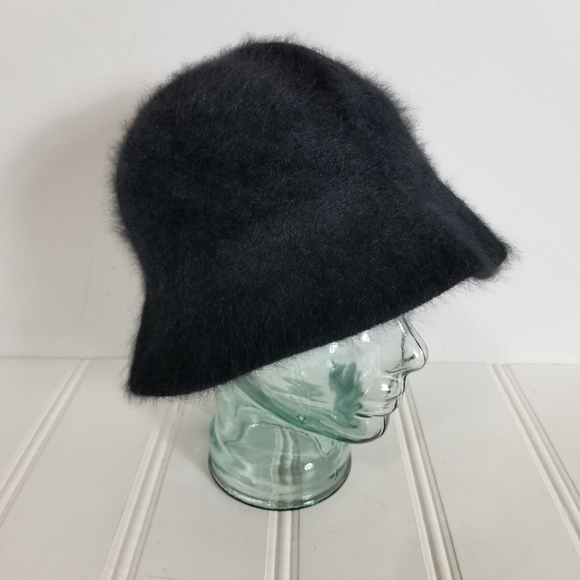 Bucket Hat Black Angora Rabbit Fur Winter Streetwear - Picture 2 of 12